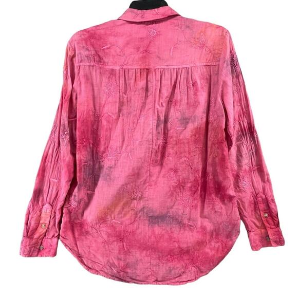 Anthropologie Pilcro Shirt Womens XS Pink Tie Dye Embroidered Floral Button Top - Picture 3 of 12